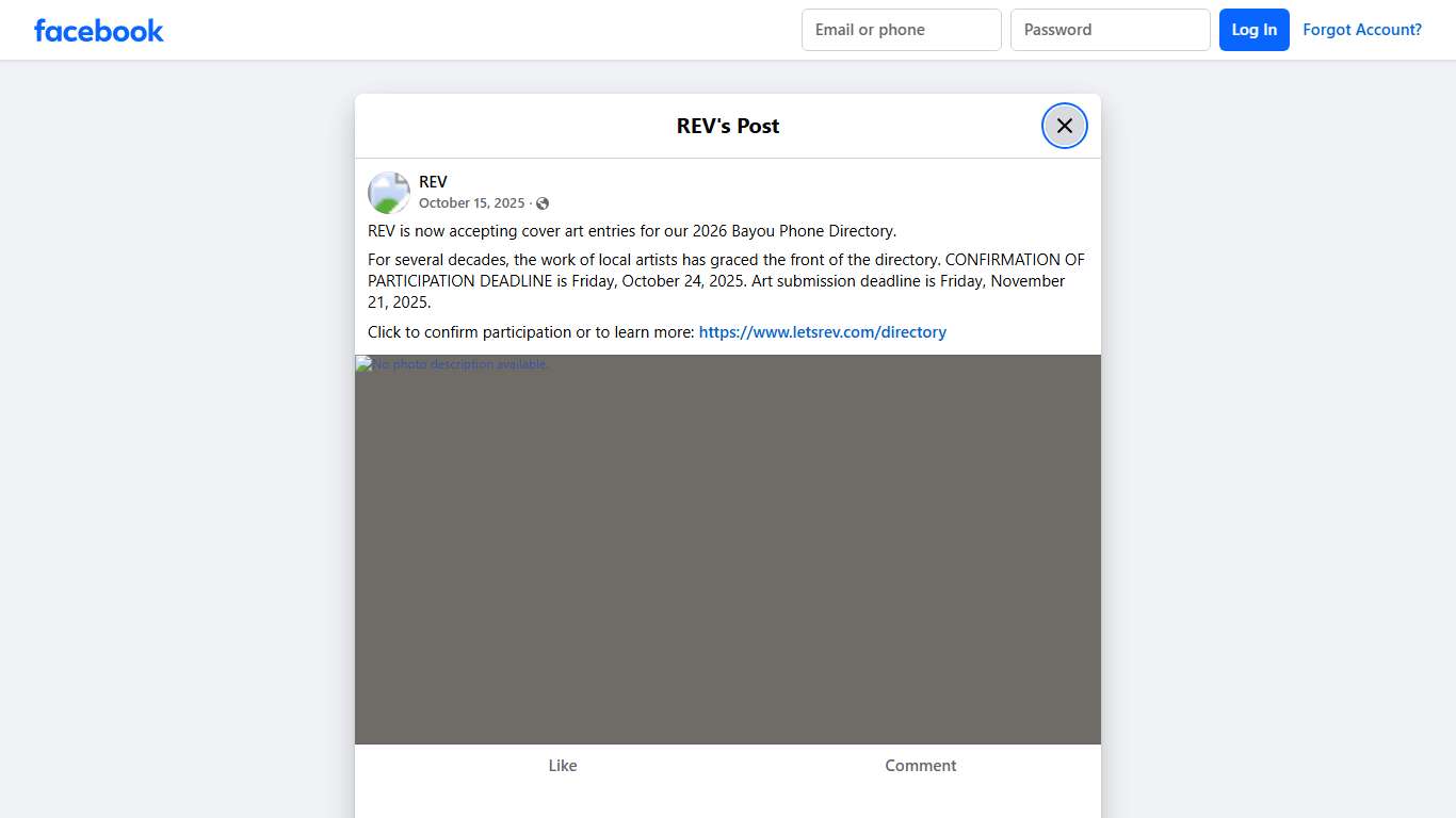 REV - REV is now accepting cover art entries for our 2026... Facebook